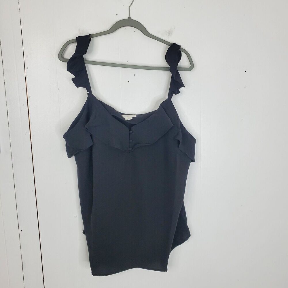 Chic Soul Tank Top Ruffle Straps Dainty Feminine Buttons Draped Neck Womens 1X